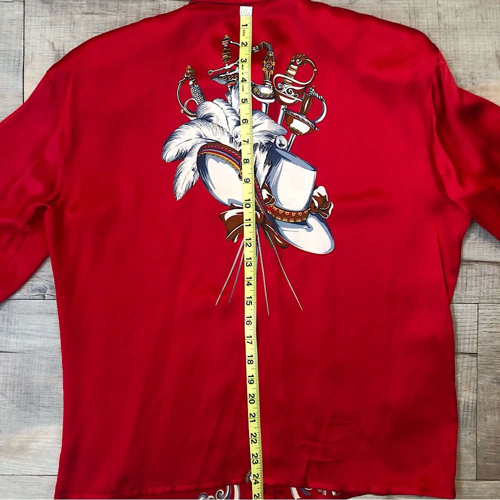 Vintage 1980s Designer Escada Red Sword Print Blouse 100% Silk Size Medium - Picture 9 of 9